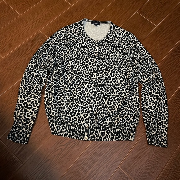 Lands End animal print black brown cardigan sweater size XL 18 supima cotton - Picture 3 of 14